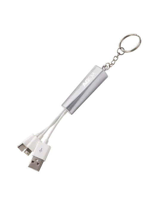 Silver Light-Up Charging Cable with Key Ring w/AG|CM Logo
