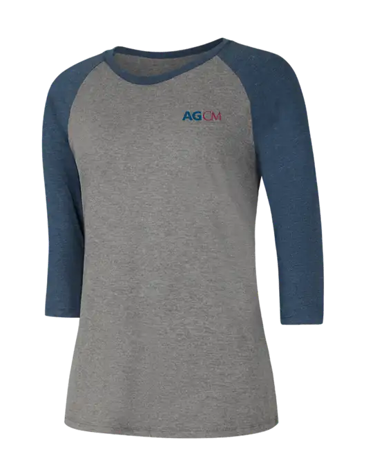 Womens Simply Soft 3/4 Sleeve Navy Frost/Grey Frost Ring Spun Cotton T-Shirt w/AG|CM Logo