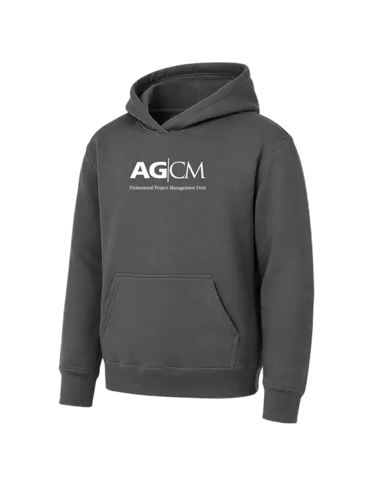 Youth Charcoal 7.8 oz Pullover Hooded Sweatshirt w/AG|CM Logo