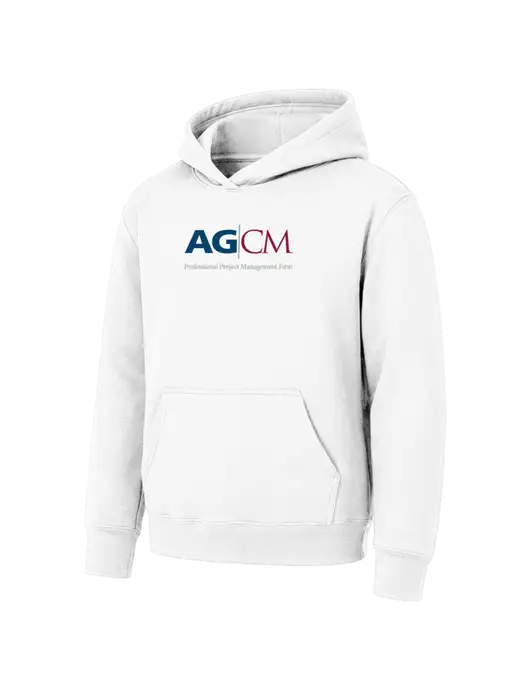 Youth White 7.8 oz Pullover Hooded Sweatshirt w/AG|CM Logo