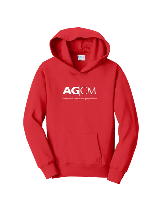 Youth Bright Red 8.5 oz Ring Spun Pullover Hooded Sweatshirt w/AG|CM Logo