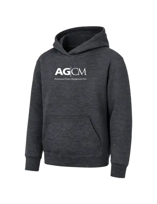 Youth Dark Heather Grey 7.8 oz Pullover Hooded Sweatshirt w/AG|CM Logo
