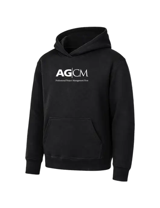 Youth Black 7.8 oz Pullover Hooded Sweatshirt w/AG|CM Logo