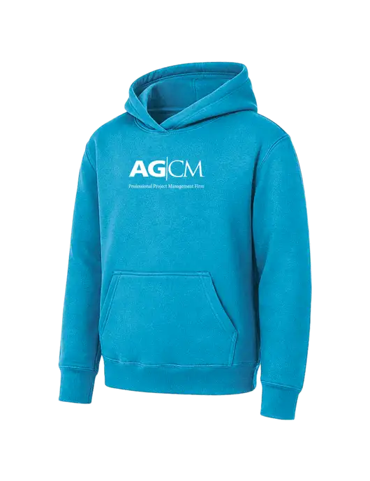 Youth Sapphire 7.8 oz Pullover Hooded Sweatshirt w/AG|CM Logo