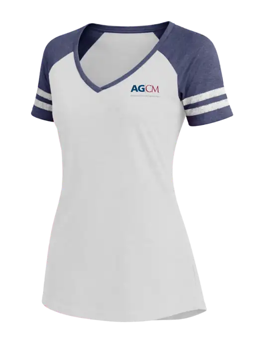 Womens White/Navy Heather V-Neck Game Tee w/AG|CM Logo