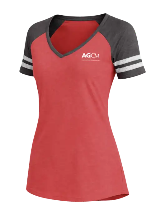 Womens Red Heather/Charcoal Heather V-Neck Game Tee w/AG|CM Logo