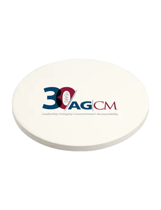 Absorbent White Coaster with Cork Base w/AG|CM 30th Anniversary Logo
