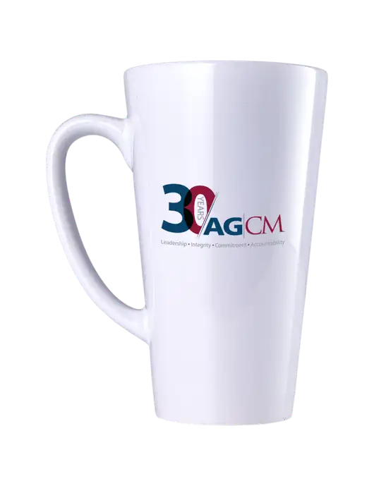 17 oz White Latte Mug w/AG|CM 30th Anniversary Logo