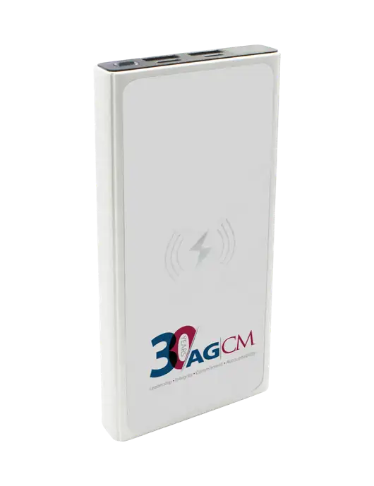 Power Elite 10,000 mAh 15W Wireless SuperCharger Power Bank w/AG|CM 30th Anniversary Logo